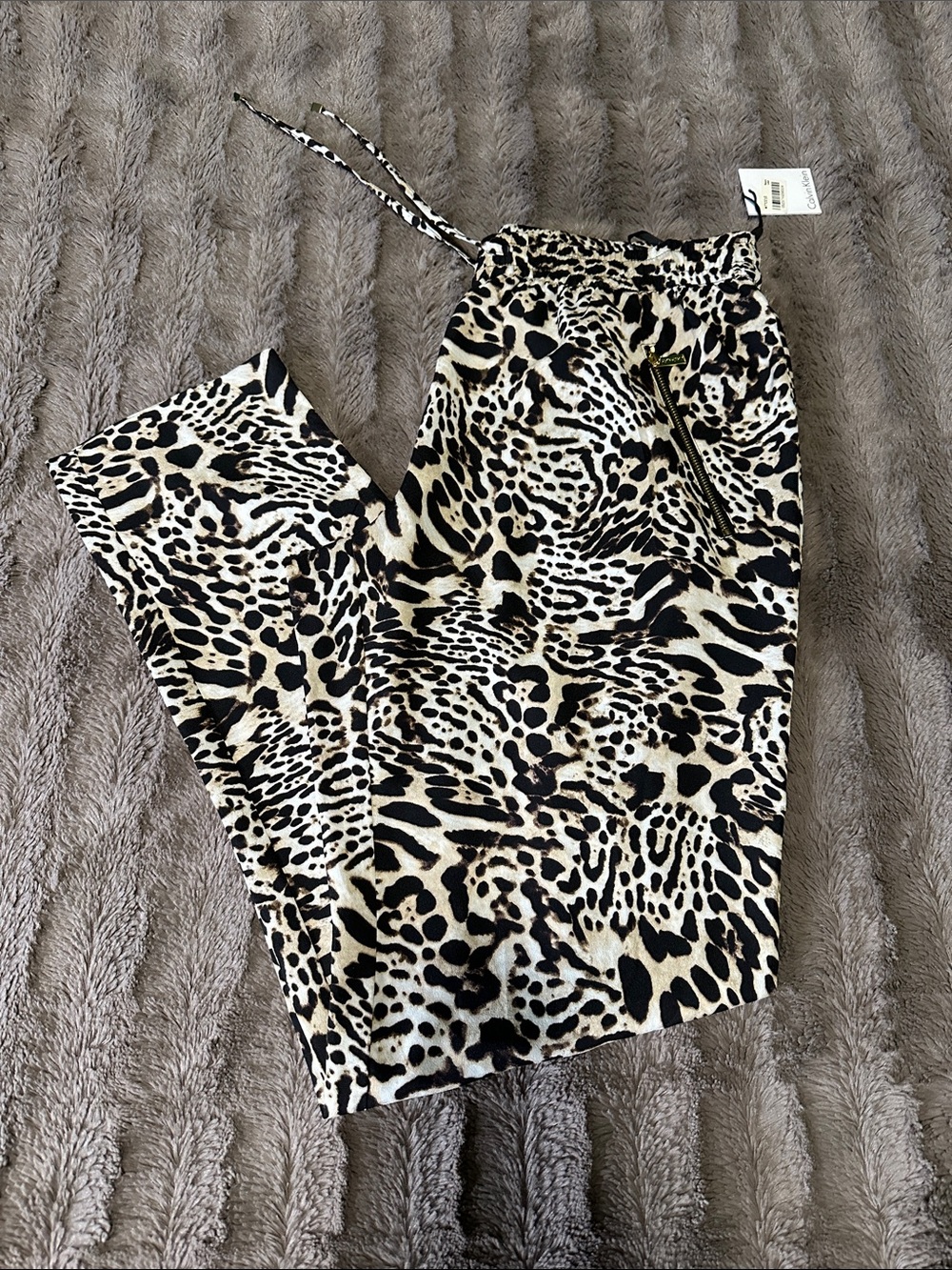 Calvin Klein Black & Cream Animal Print Straight-Leg Pants